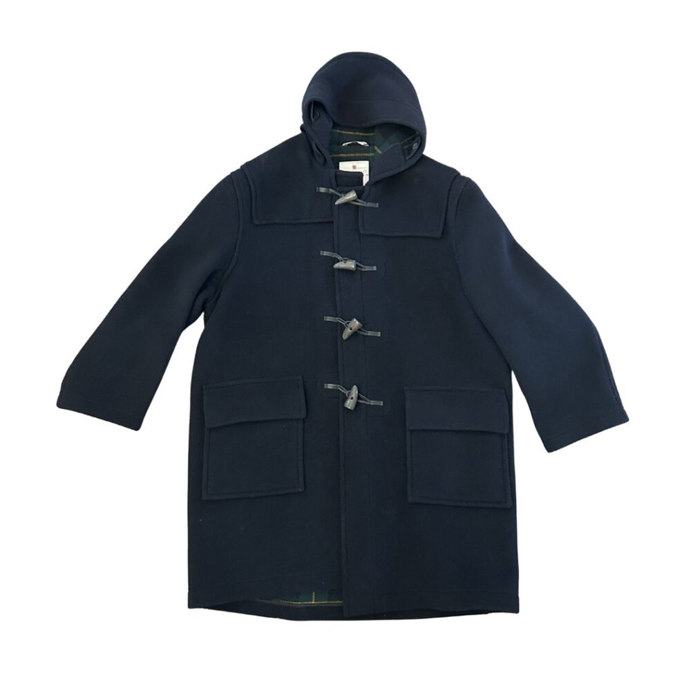 MONTGOMERY By Tibbett Duffle Coat Navy Wool Made In England Vintage Winter XL